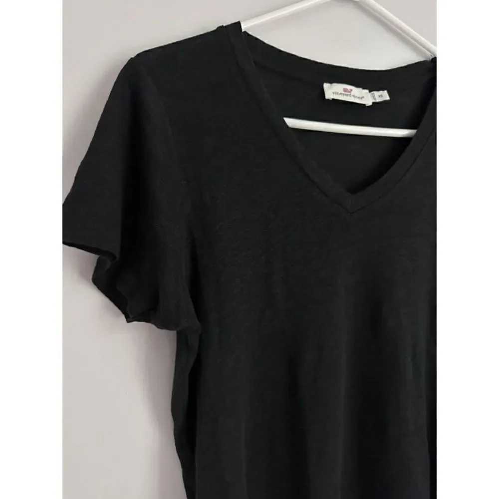Vineyard Vines Black 100% Linen V-Neck Tee Oversized XS